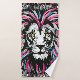 Toalha De Banho Lion Head Bath Towel | Leão Cor-de-rosa azul punti