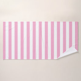 Toalha De Banho Listrado Elegante Branco e Rosa Claro