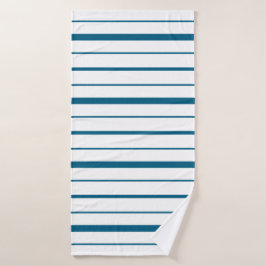 Toalha De Banho Listras de Azul Teal Profundo em Fundo Branco