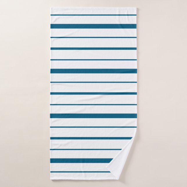 Toalha De Banho Listras de Azul Teal Profundo em Fundo Branco (Toalha de Banho)