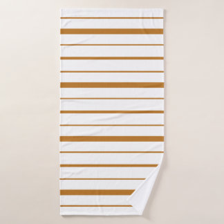 Toalha De Banho Listras Dourado Marrom em Fundo Branco