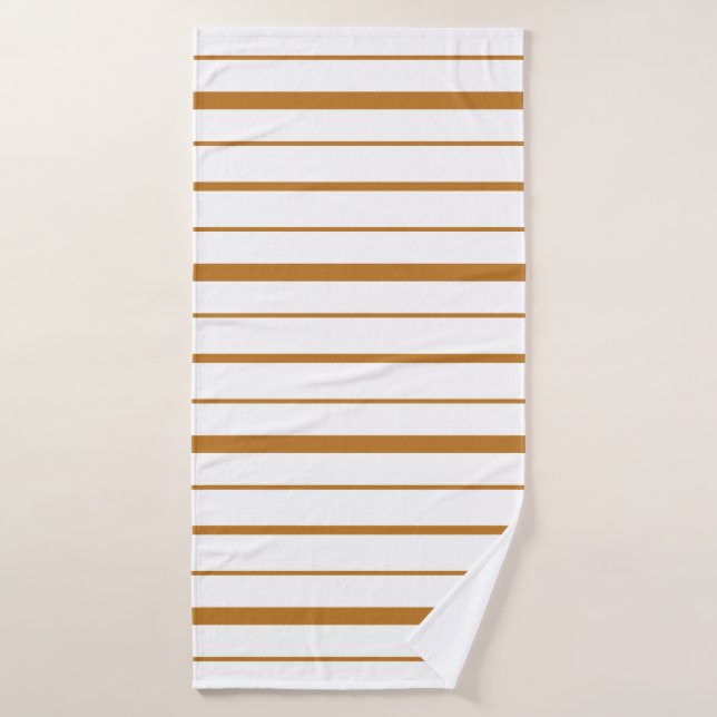 Toalha De Banho Listras Dourado Marrom em Fundo Branco (Toalha de Banho)