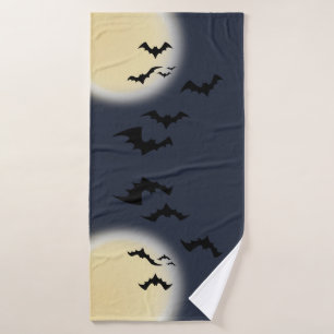 Toalha de Banho Lua Cheia de Halloween com Morcego