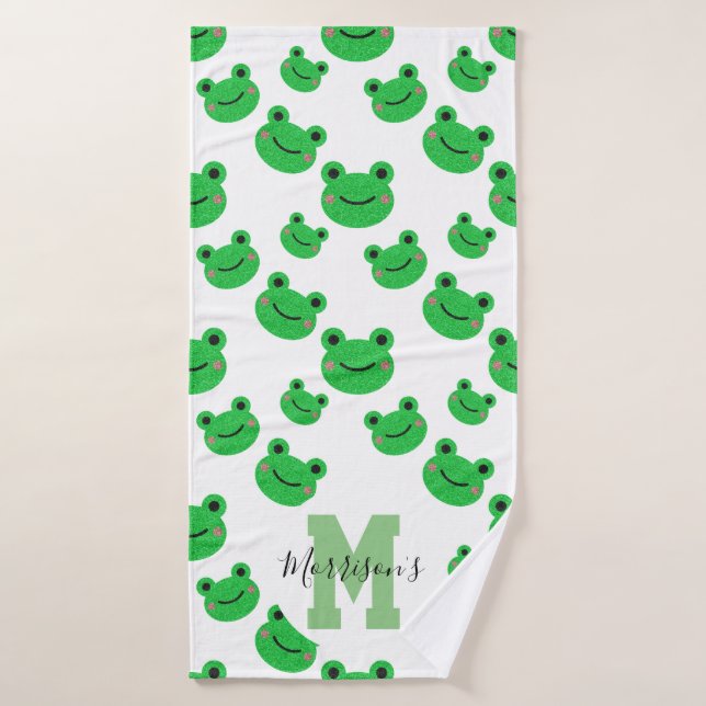 Toalha De Banho Luxuosas Crianças Monogramadas com Sapo Fofo (Toalha de Banho)