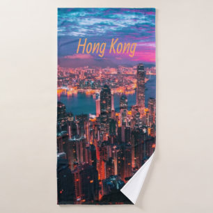 Toalha De Banho Luzes noturnas do Skyline em Hong Kong