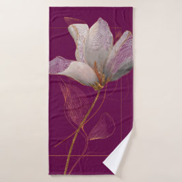Toalha De Banho Magnólia Branca Linha Dourada Magenta