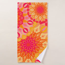Toalha De Banho Mandala Sobreposta Laranja Rosa Amarelo