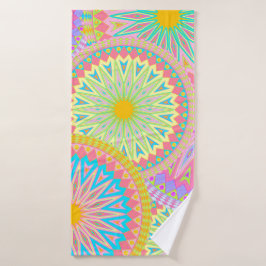 Toalha De Banho Mandala Sobreposta Rosa Azul Amarelo Verde-Menta R