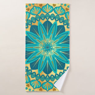 Toalha De Banho Mandalala Flor de Ouro Azul