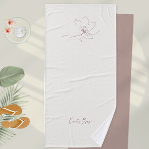 Toalha De Banho Marfim Zen Yoga Linha Floral Rosa Empoeirado