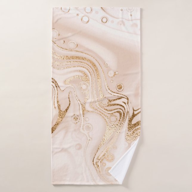 Toalha De Banho Mármore líquido bege com cinza dourado (Toalha de Banho)