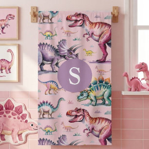 Toalha De Banho Meninas Dinossauro Cute Aquarela & Nome Crianças