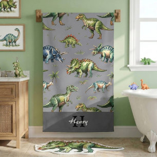 Toalha De Banho Meninos Dinossauro Cute Watercolor & Nome Crianças