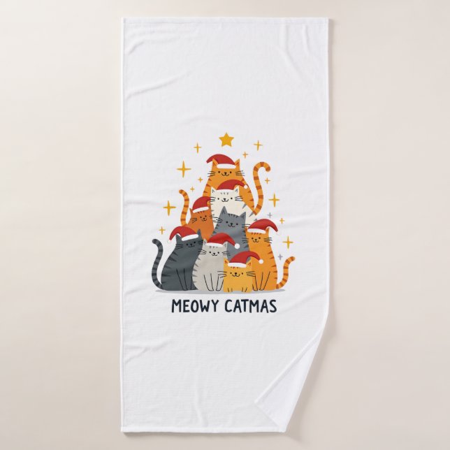 Toalha De Banho Meowy Catmas Cat Christmas Tree Xmas (4) (Toalha de Banho)