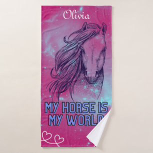 Toalha De Banho Meu Cavalo É Meu Mundo Magenta