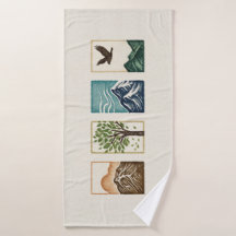 Minimal Nature Set – Mountain & Tree Art