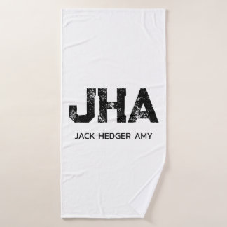 TOALHA DE BANHO MINIMALIST BLACK THREE LETTER MONOGRAM NAME WHITE