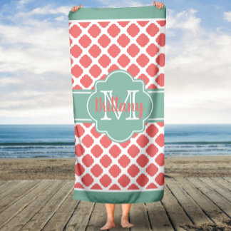Toalha De Banho Mint Coral Marroquino Monograma Bath Toel