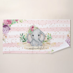 Toalha De Banho Miss Oneince - Elefante e Flores Bebês