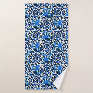 Toalha De Banho Moda abstrato floral, azul, preta e bege t