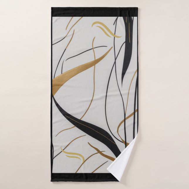Toalha De Banho Modern Black & Gold Abstract Line bath towel (Toalha de Banho)