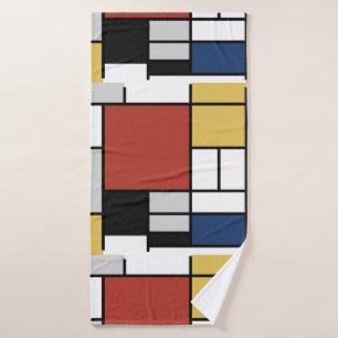 Toalha De Banho Mondrian Painting Red Plane Yellow Black Cinza Blu