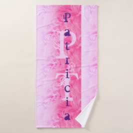 Toalha De Banho Monograma do Nome Moderno do Na moda Roxo Rosa