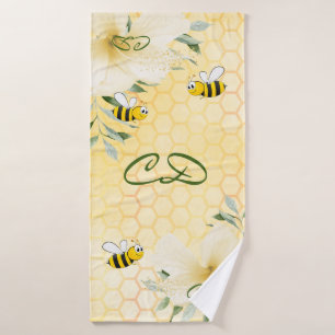 Toalha De Banho Monograma floral de mel amarelo