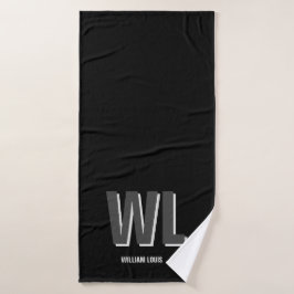 Toalha De Banho Monograma personalizado de Cinza e preto minimalis