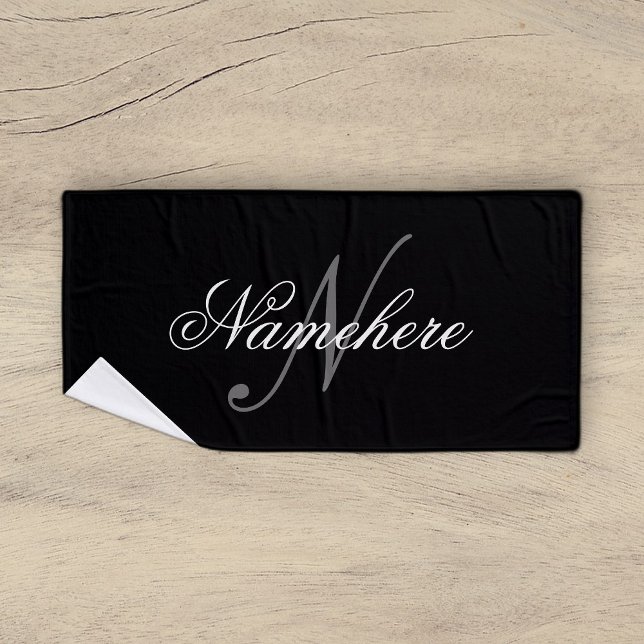 Toalha De Banho Monograma Personalizado Único de Nomes Preto e Bra (Criador carregado)