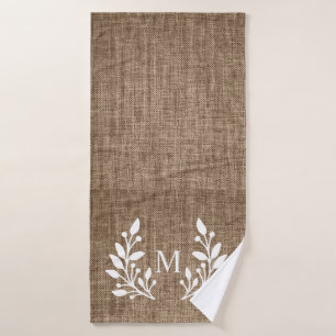 Toalha De Banho Monograma Russo de Burlap Farmhouse