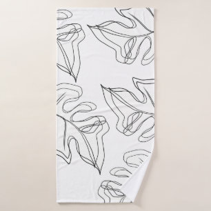 Toalha De Banho Monstera Preto Branco Botânico Casamento