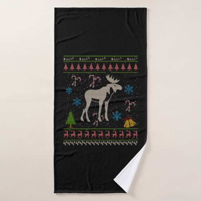 Toalha De Banho Moose caçando camisa feia de Natal Molho alce Nata (Toalha de Banho)