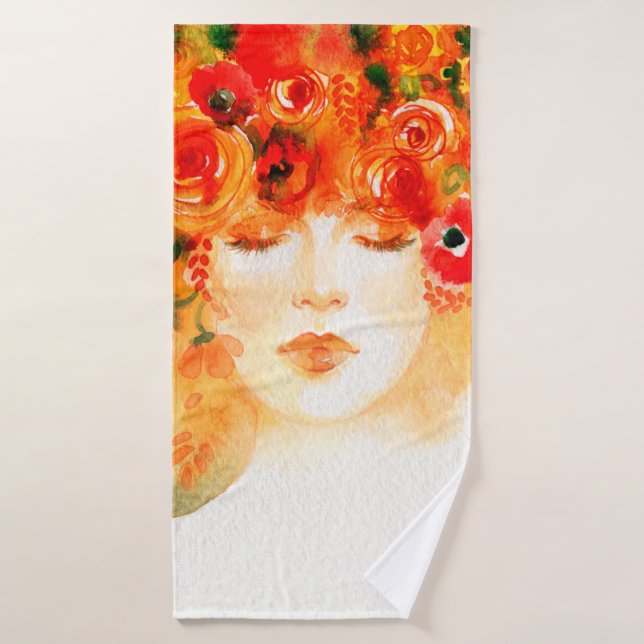 Toalha De Banho Mulher bonita de aquarela vestindo coroa (Toalha de Banho)