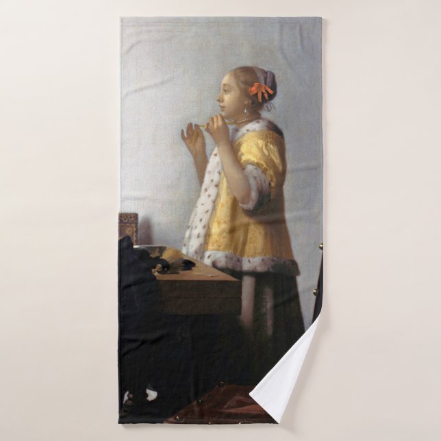 Toalha De Banho Mulher com Colar Pérola, Johannes Vermeer (Toalha de Banho)