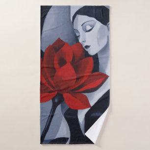 Toalha de Banho Mulher de Arte Moderna com Rosa Ve
