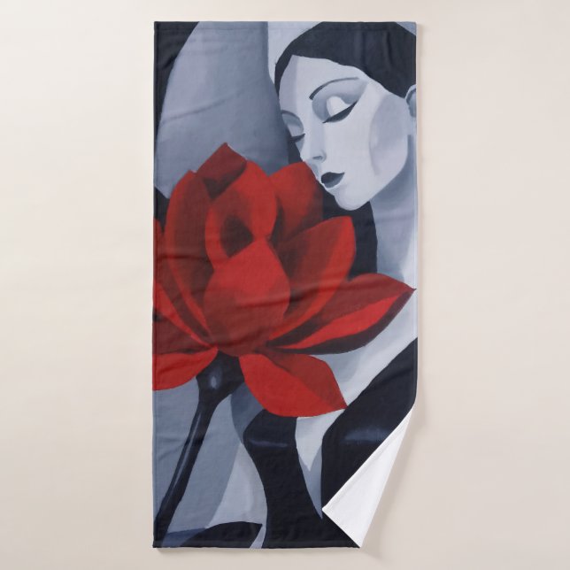 Toalha de Banho Mulher de Arte Moderna com Rosa Ve (Toalha de Banho)
