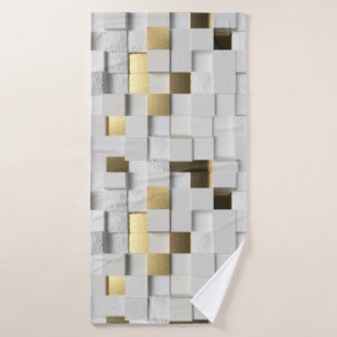 Toalha De Banho Muro Elegante 3D Arte - branco e ouro