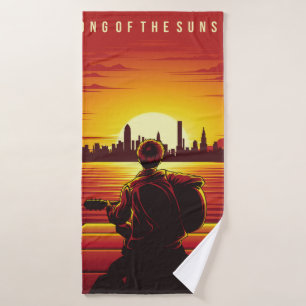 Toalha De Banho Música da ilustração do pôr do sol,sozinho,garoto,