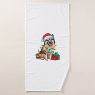 Toalha De Banho Natal do Cachorro alemão Spitz do Santa Hitz