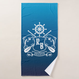 Toalha De Banho Náutico dos Golfinhos da Marinha Helm Oars Shield