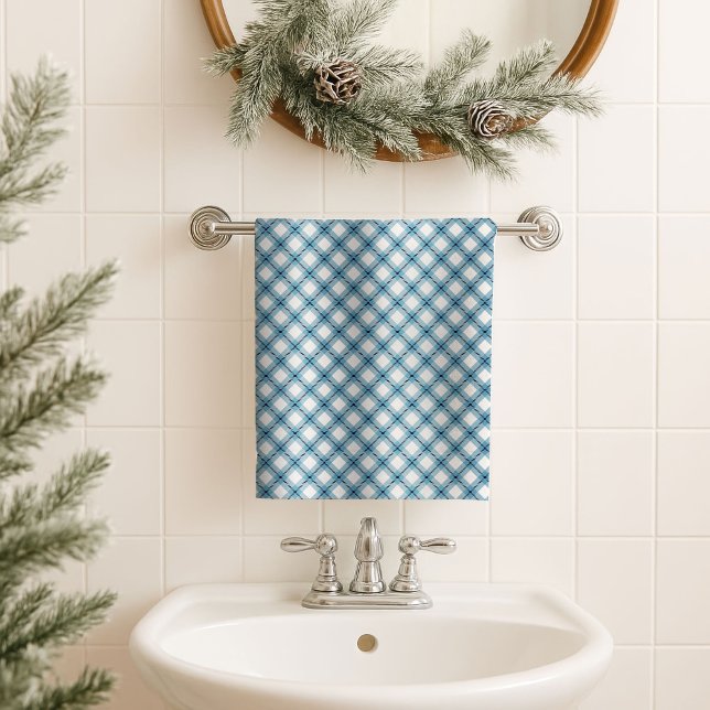 Toalha de Banho Navy Xadrez Clássica Presente para (Navy Bath Towel Classic Plaid Gift for the Modern Man)