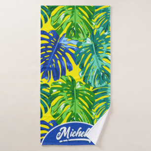 Toalha De Banho Nome das Folhas Amarelas Verdes Tropicais