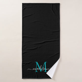 Toalha De Banho Nome do Script do Monograma Verde Verde Chic Black