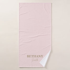 Toalha De Banho Nome Dourado Cor-de-Rosa Esbranquiçado