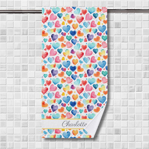 Toalha De Banho Nome Personalizado de Amor Cuto Colorido de Cor d'