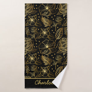 Toalha De Banho Nome personalizado de ouro de padrão uniforme flor