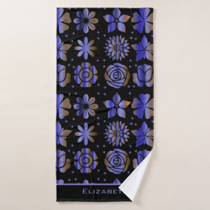 Toalha De Banho Nome personalizado de padrão uniforme floral azul