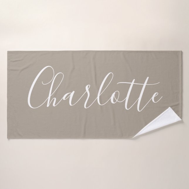 Toalha De Banho Nome Personalizado de Script Minimalista Taupe Bro (Toalha de Banho)