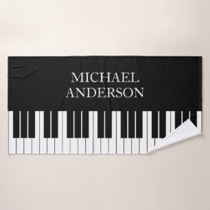 Toalha De Banho Nome Personalizado do Teclado Piano Preto